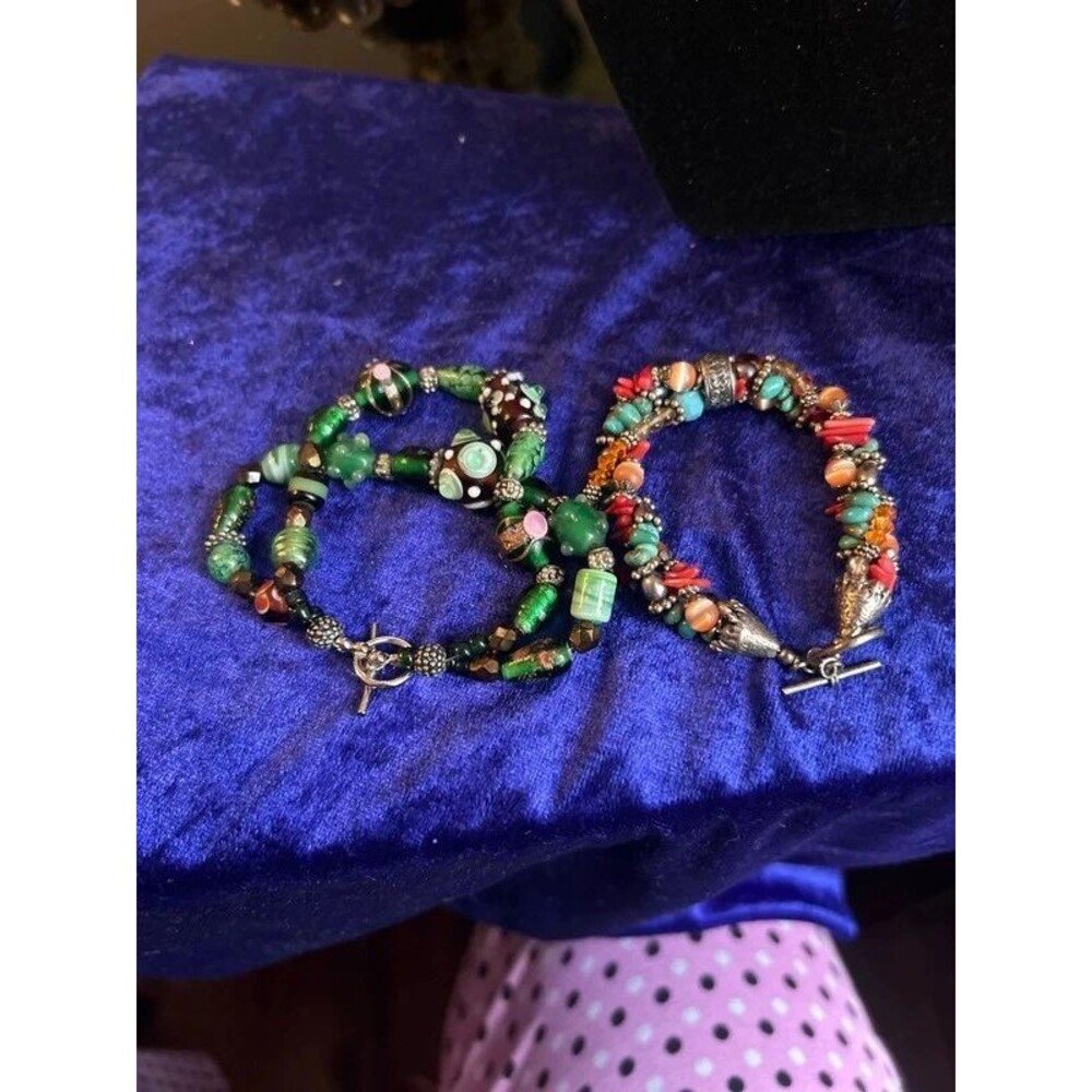 Title: Orange & Turquoise Beaded Bracelet 7.25” | Artisan Costume Jewelry